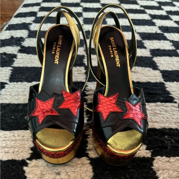 SAINT LAURENT NIB SS15 leopard star runway Candy platform sandals heels 36 - Picture 8 of 11